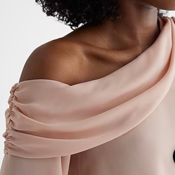 Off The Shoulder Draped Balloon Sleeve Bodysuit - Picture 2 of 5